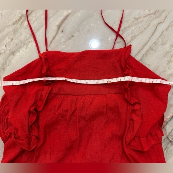 Zara Red Maxi Dress Spaghetti Straps Ruffle Detail Bow Tie Open Back Small - Picture 11 of 13